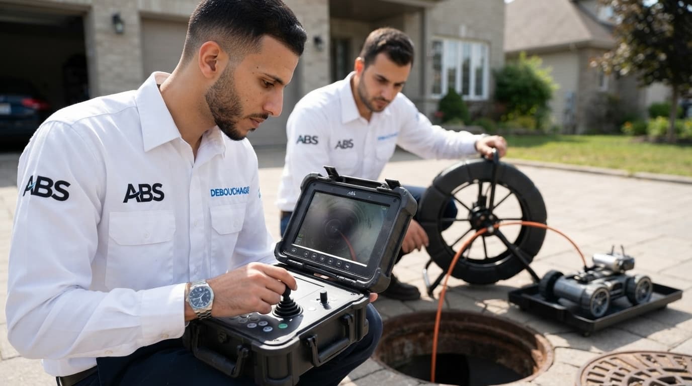 Nettoyage préalable du conduit - Techniciens opérant la caméra de canalisation d'égout