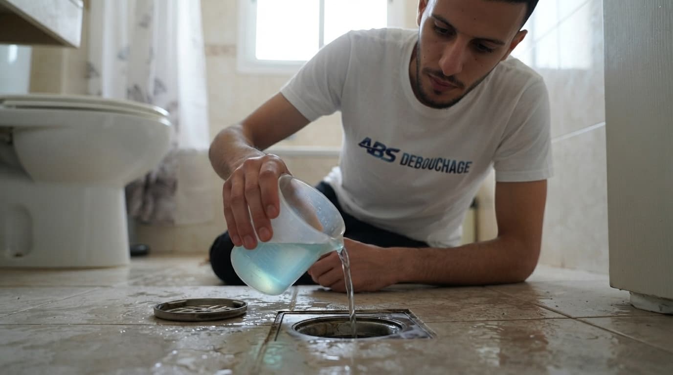 Remplissage de la garde d'eau et désinfection - Désinfection et test anti-odeurs du siphon de sol